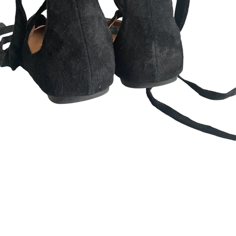 (SOLD) STEVE MADDEN Black Suede Slip On Ballet Flat Shoes With Ankle Ties 7.5 - Picture 5 of 10